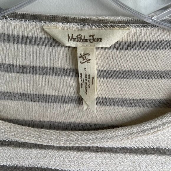 Matilda Jane Size XL Stripe Cream Gray With A Twist Crotchet Lace Terry Top - Picture 2 of 6